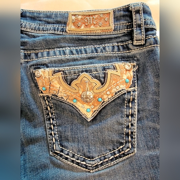 Miss Me Western Chloe Boot Medium Wash Jeans With Embellished Turquoise Accents - Picture 10 of 11